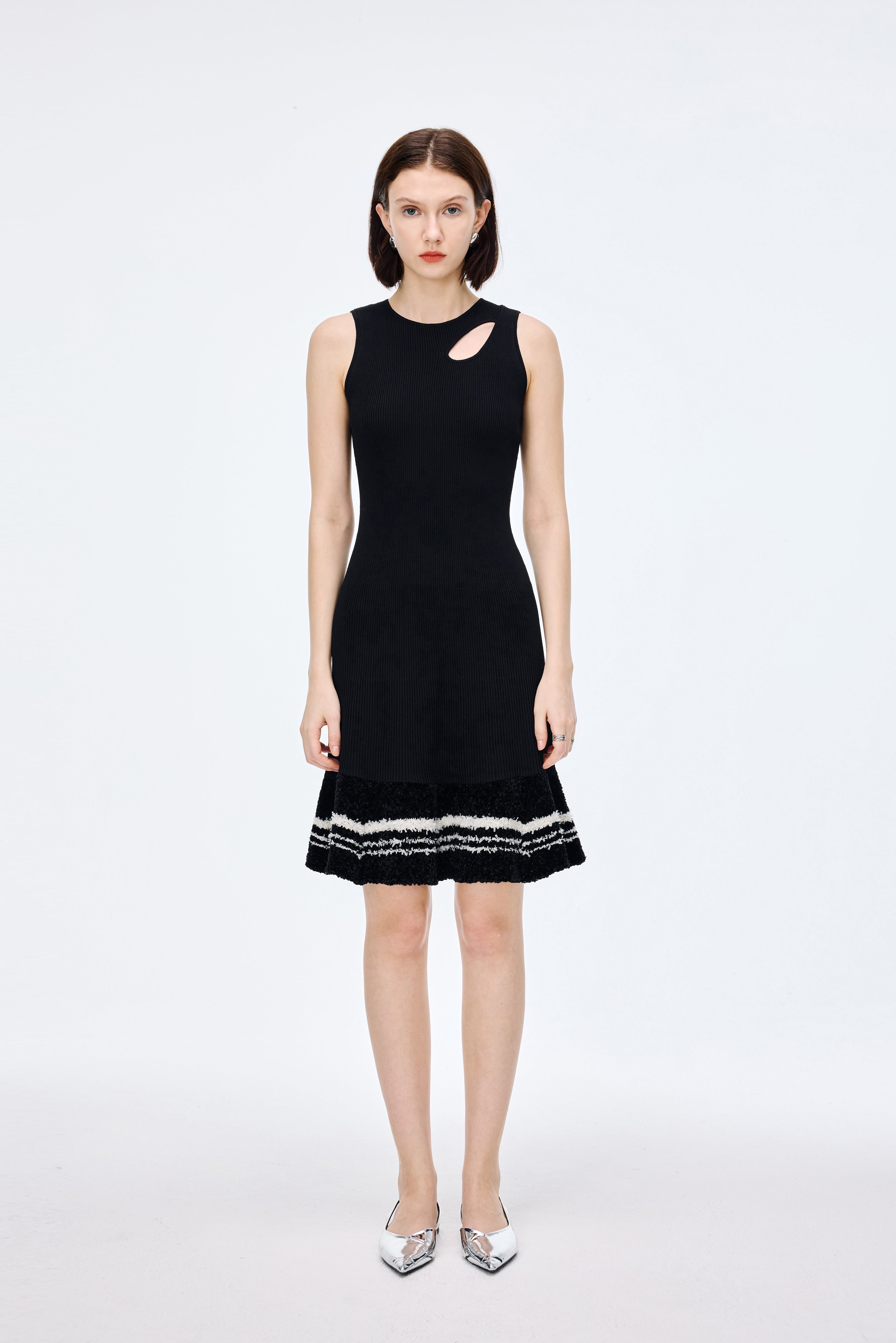 Knitted Dress with Floral Lace Panels