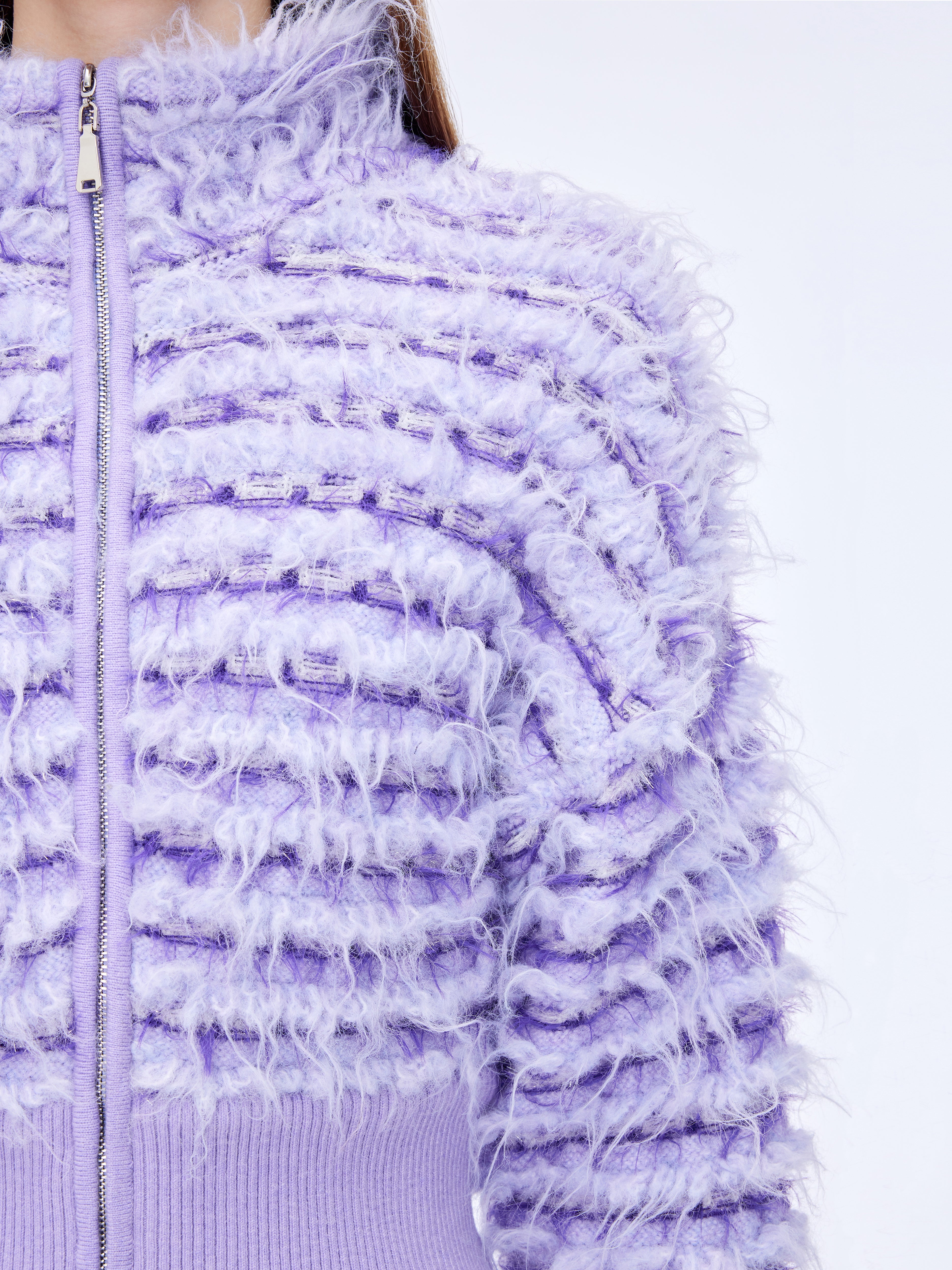 Fuzzy zipper coat