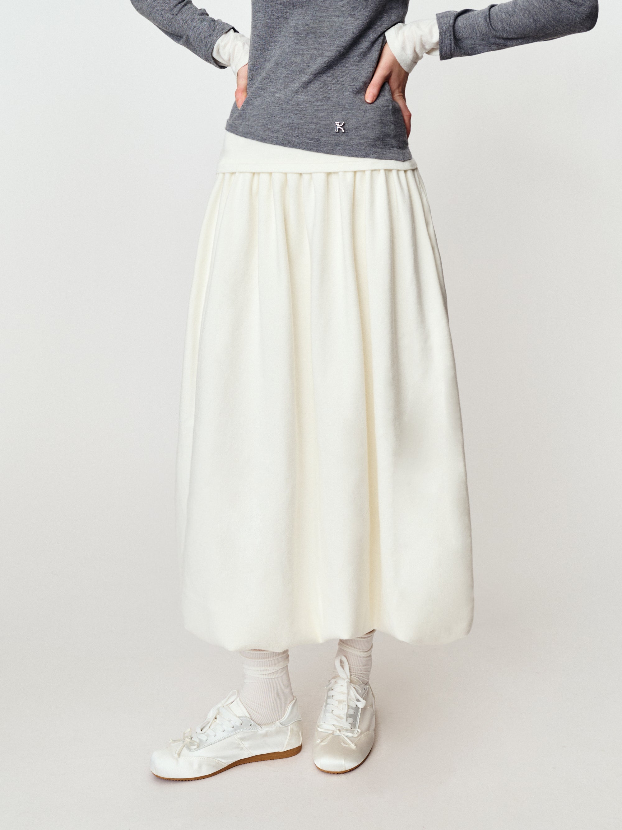 Solid color knit flower pod skirt mid-length skirt high-waisted skirt