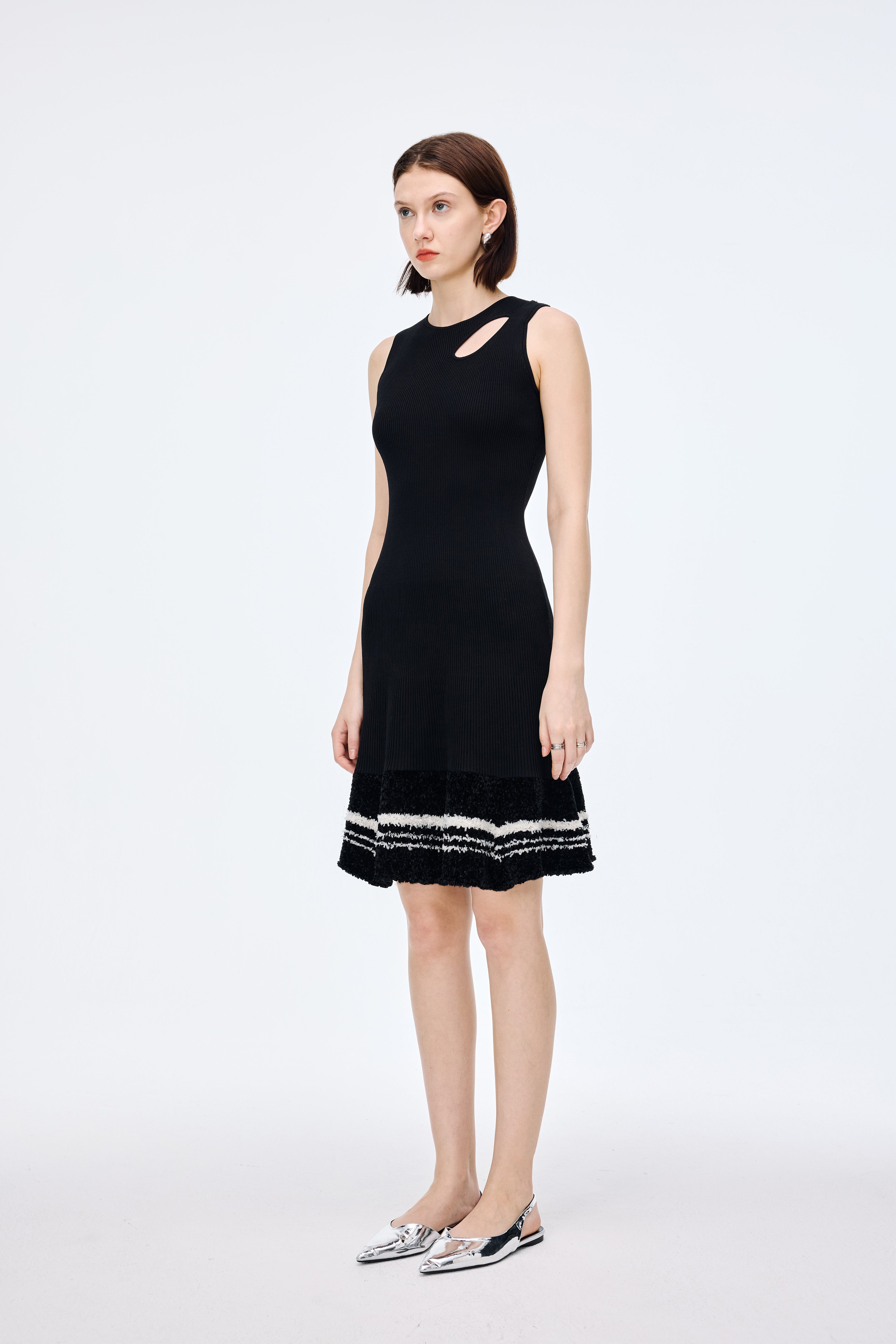 Knitted Dress with Floral Lace Panels