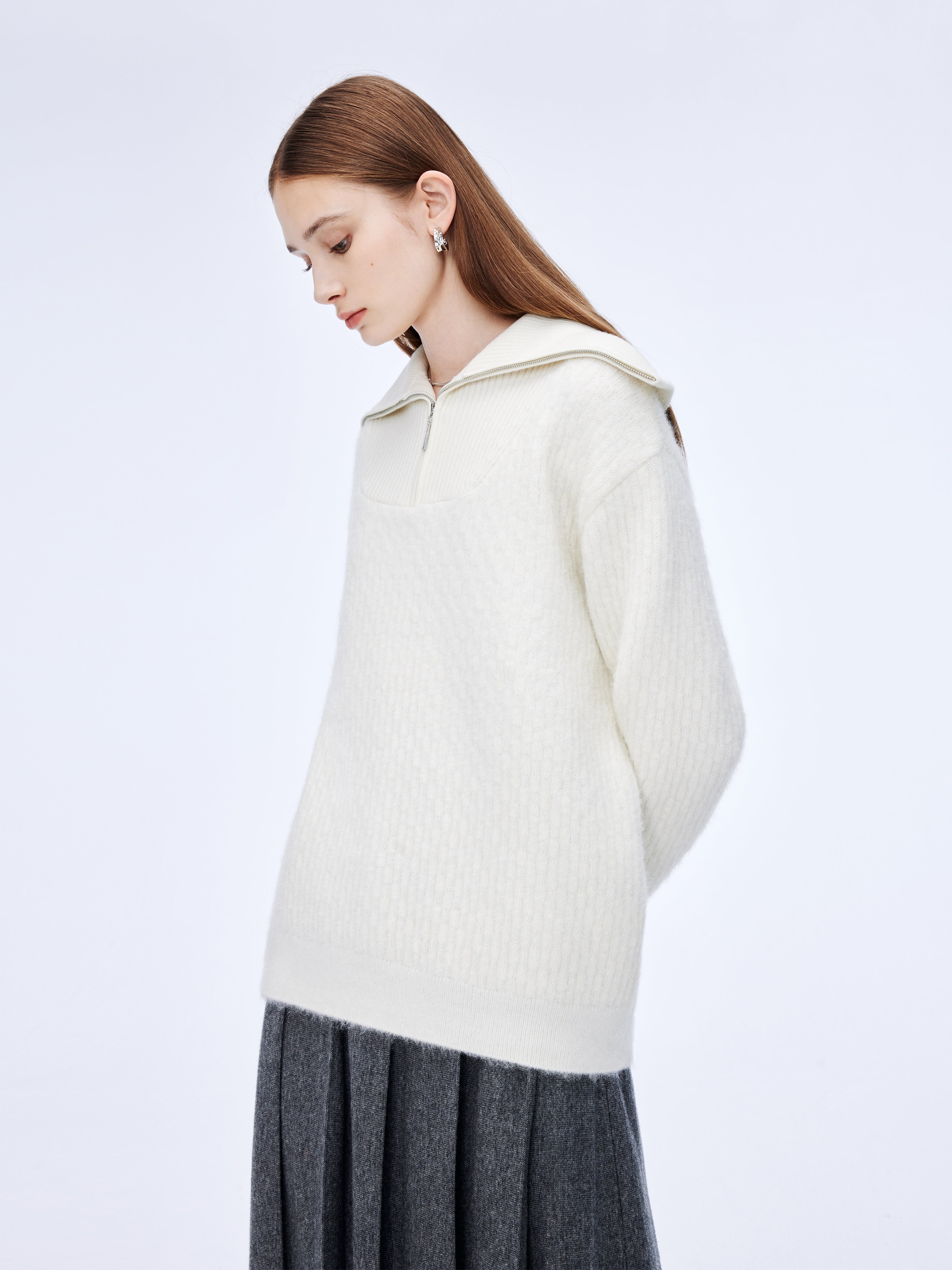 Loose casual half-zip sweater