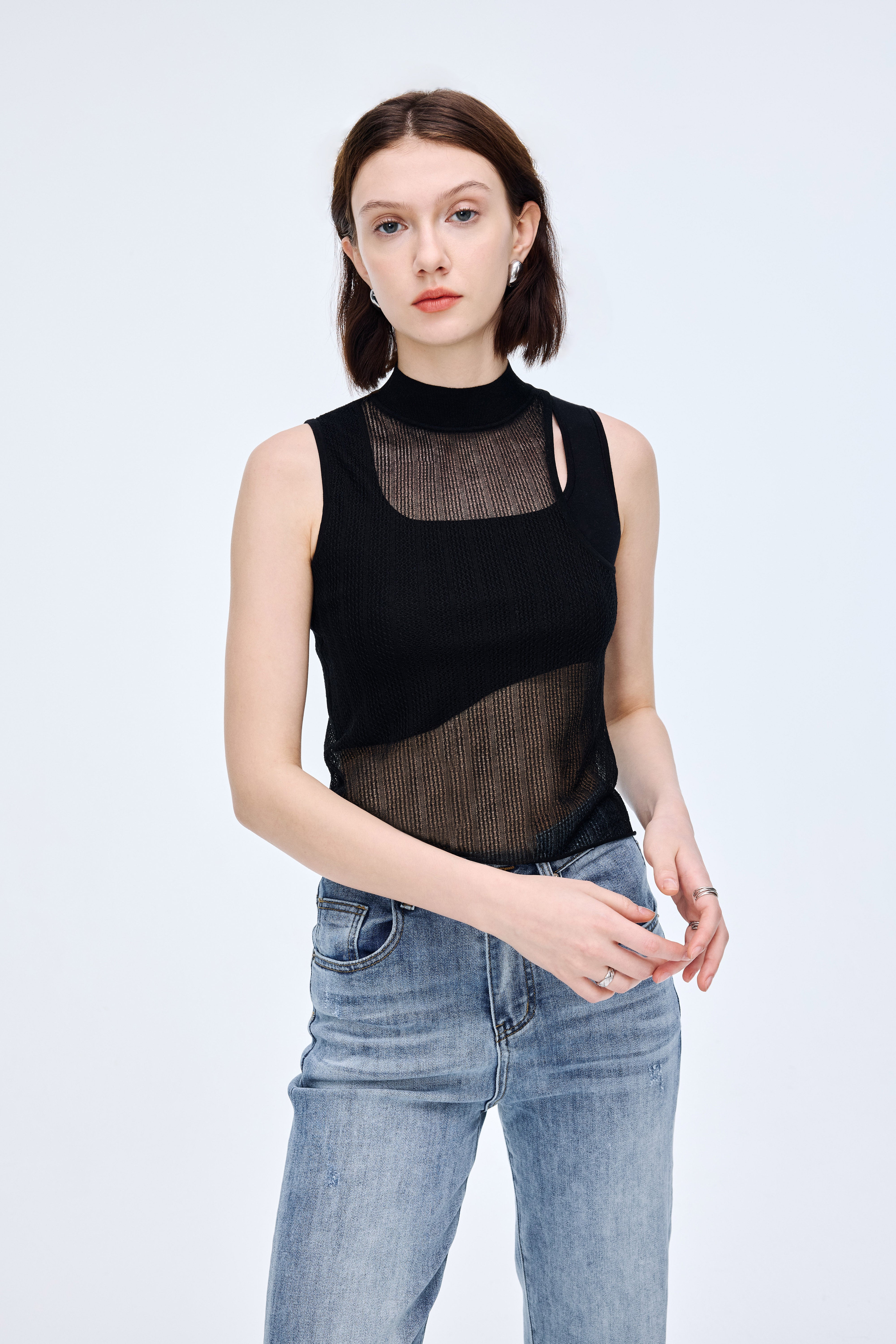 Double Layer Sheer Knit Top